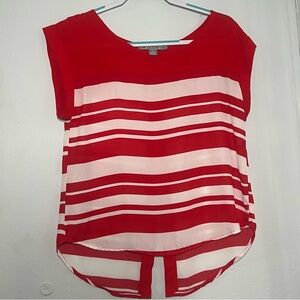 Red & White Striped High Low Blouse | Size Small